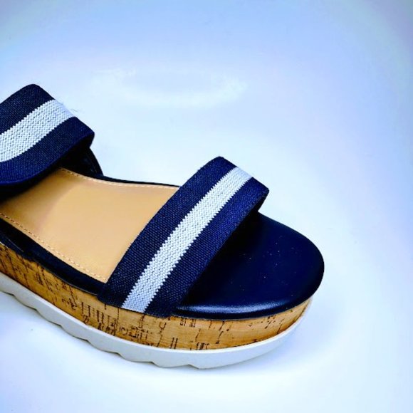 NEW MADDEN By STEVE MADDEN Blue White Fabric Wedge Sandals - Picture 2 of 4